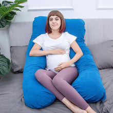 Load image into Gallery viewer, U Shaped Full Body Pregnancy Pillow with Velour Cover (Dark Blue) - Awesling