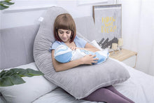 Load image into Gallery viewer, U Shaped Full Body Pregnancy Pillow with Velour Cover (Grey) - Awesling