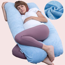 Load image into Gallery viewer, U Shaped Full Body Pregnancy Pillow with Velour Cover (Light Blue) - Awesling