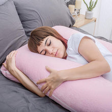 Load image into Gallery viewer, U Shaped Full Body Pregnancy Pillow with Velour Cover (Pink) - Awesling